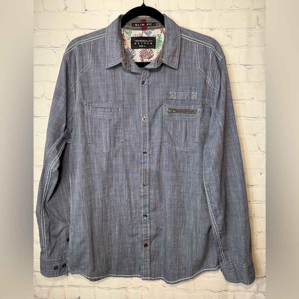 Tranquility Mayhem slim fit size large blue men’s button down